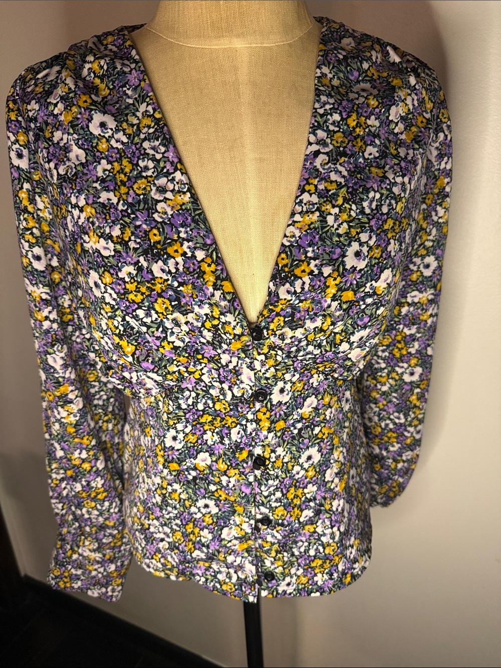 Little Mistress Purple & Yellow Floral Button-Front Top